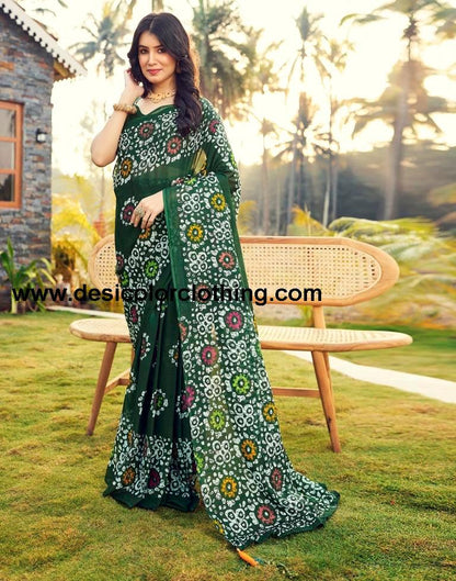 Bottle Green Cotton Printed Ready To Wear