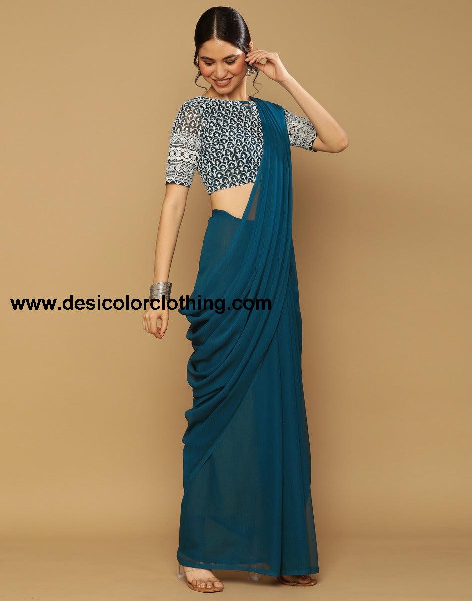 Teal Green Georgette Saree