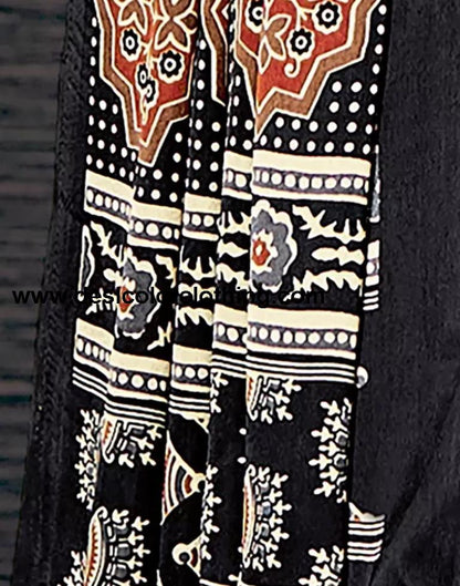 Black Satin Printed Saree
