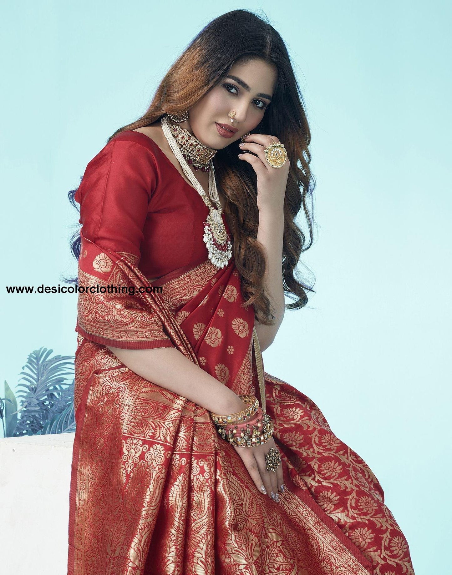 Red Jacquard Silk Saree