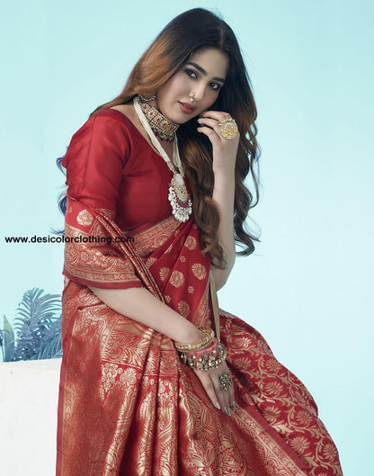 Red Jacquard Silk Saree