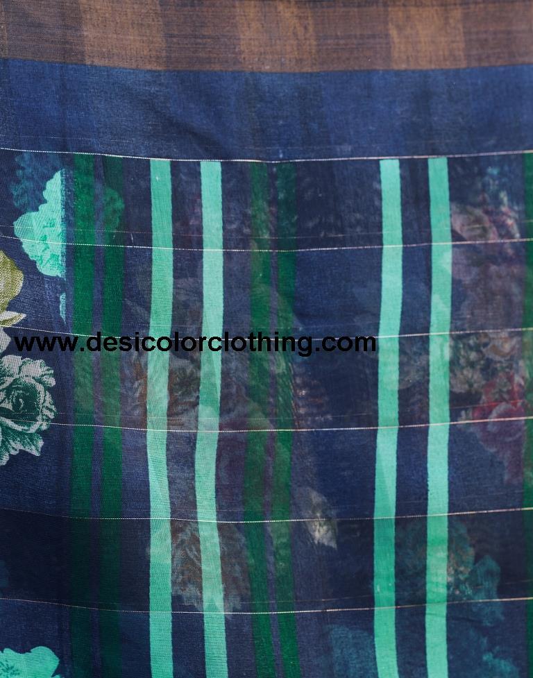 Dark Blue Cotton Printed Saree