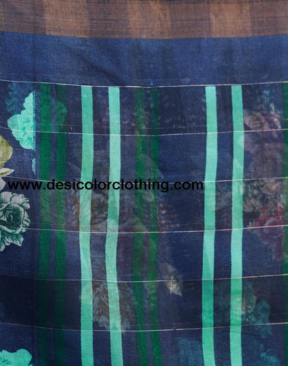 Dark Blue Cotton Printed Saree