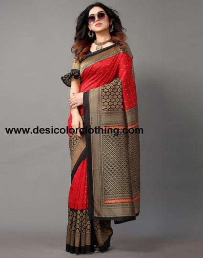Red And Beige Silk Saree