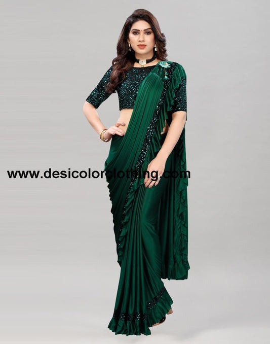 Bottle Green Coloured Lycra Dyed Saree | SLV2190S101