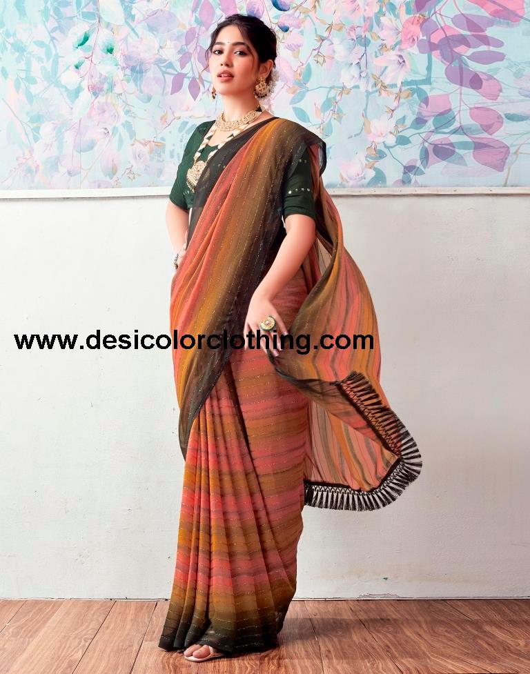 Dark Mehandi Green Georgette Printed Sarees