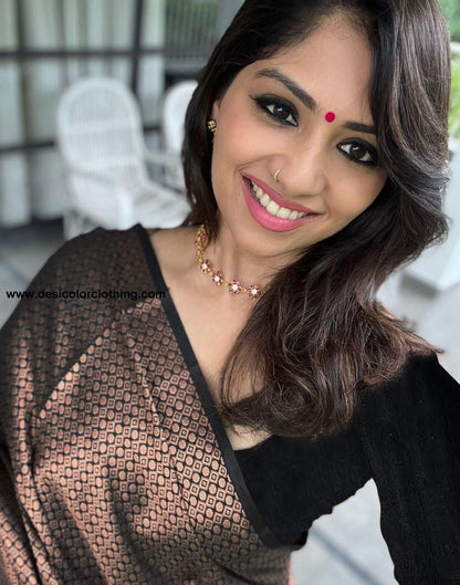 Copper Jacquard Silk Saree