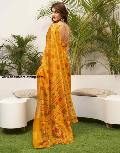 Turmeric Yellow Cotton Printed Saree