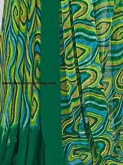 Green Chiffon Printed Saree