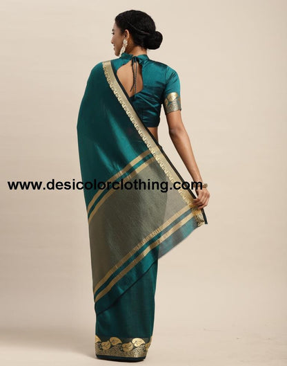 Dark Teal Blue Silk Saree