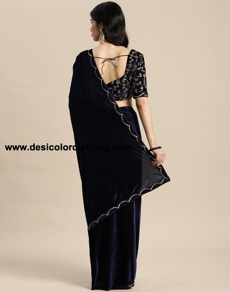 Blue Velvet Saree
