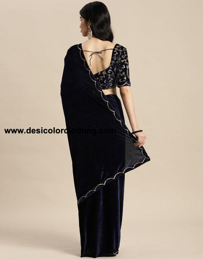 Blue Velvet Saree