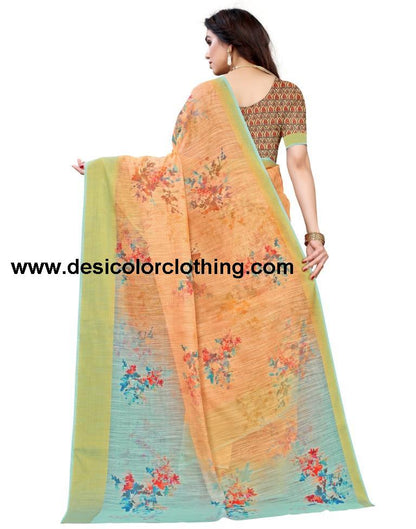 Orange Cotton Printed Saree | 1939S212