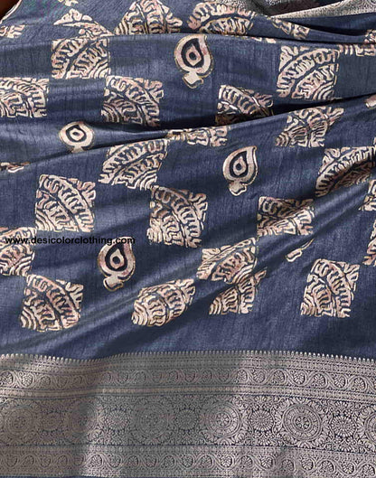 Blue Silk Printed Saree
