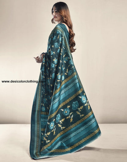 Dark Green Printed Silk Saree