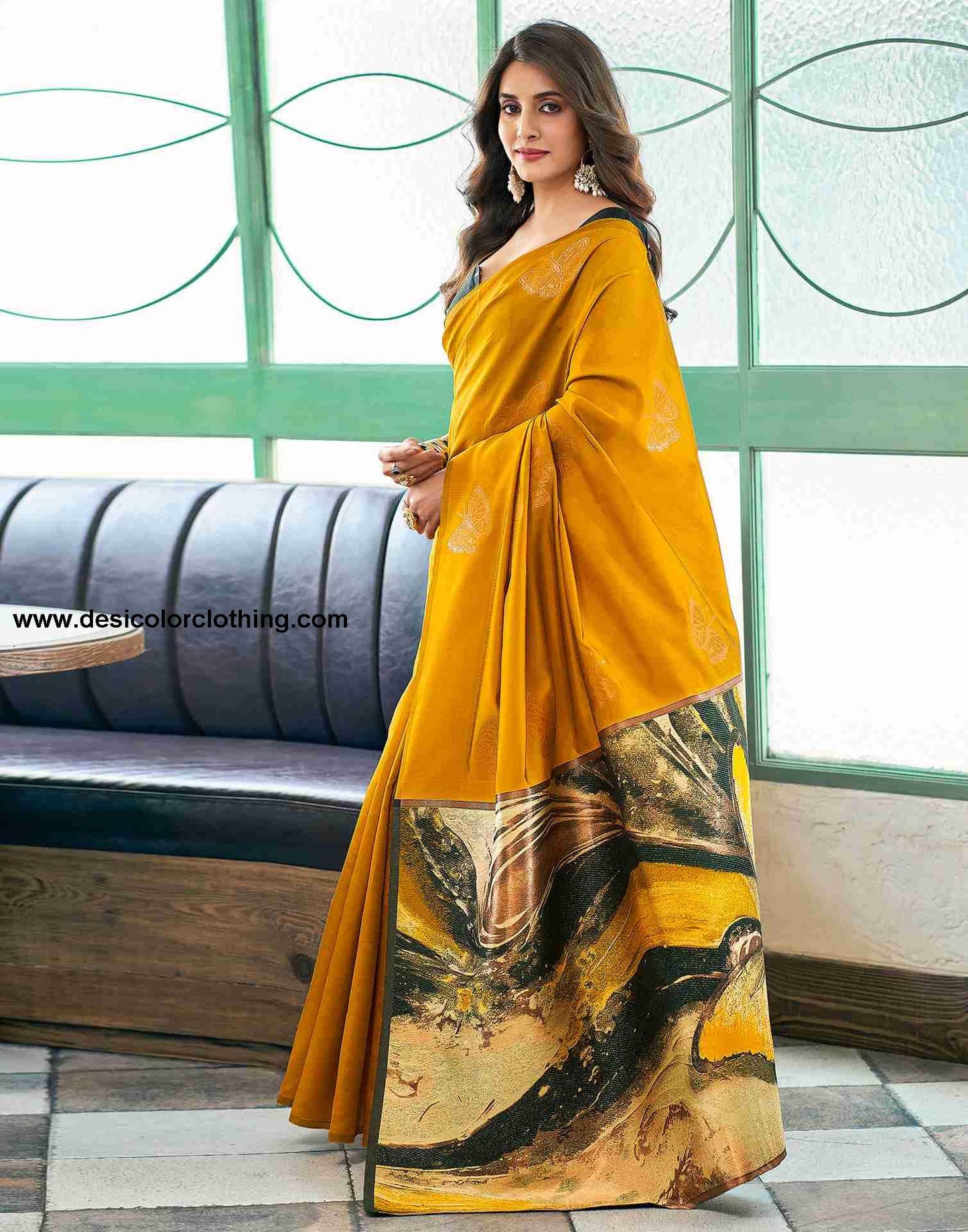 Yellow Silk Woven Saree