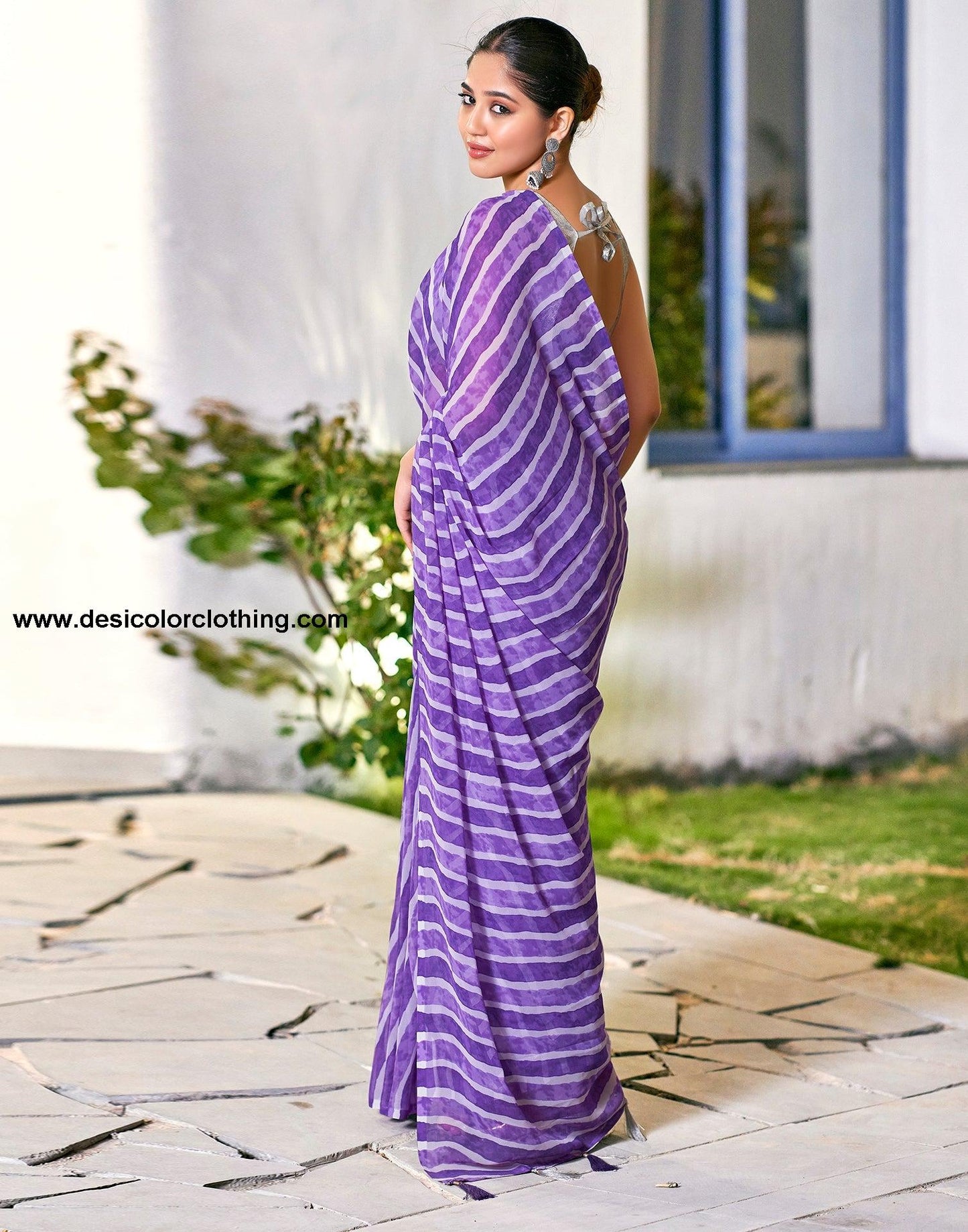 Purple Georgette Printed Ready to Wear Saree