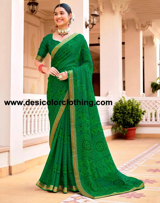 Green Chiffon Bandhani Saree