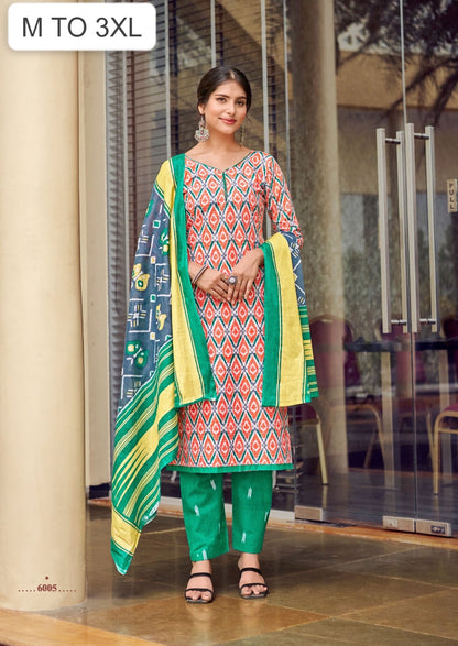 Product Image - Elegant Ikkat Readymade Cotton Kurti Pant with Dupatta