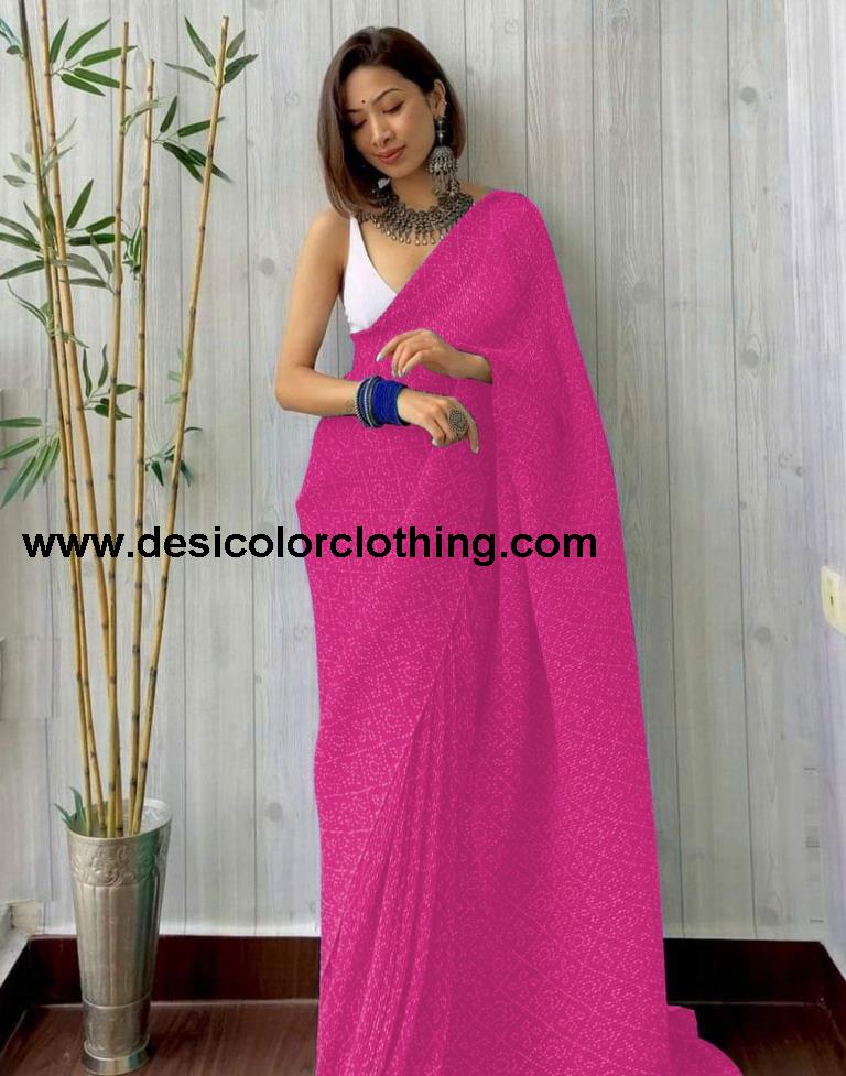 Pink Bandhani Georgette Saree
