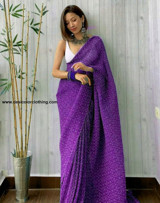 Purple Bandhani Pleated Saree