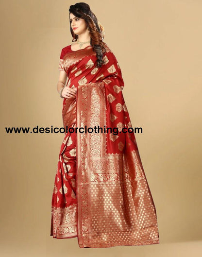 Red Jacquard Banarasi Silk Saree