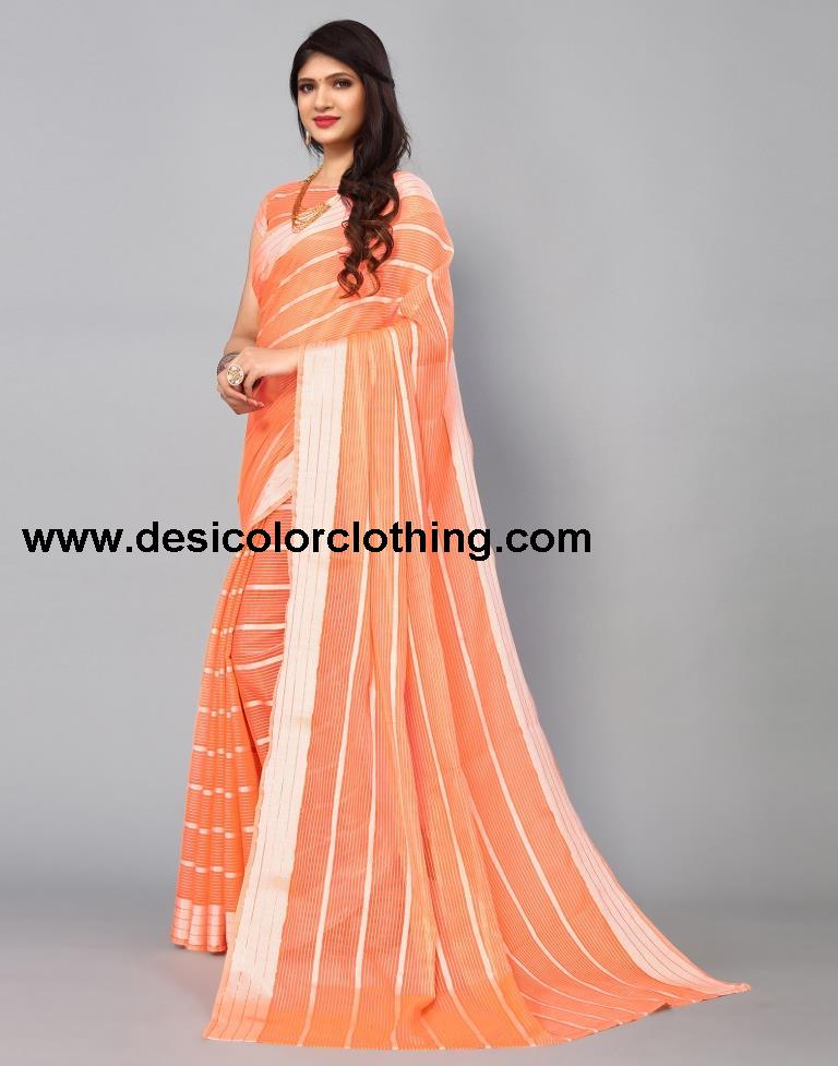 Orange Cotton Saree