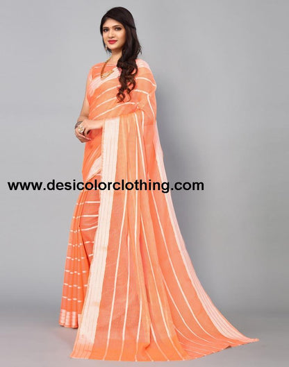 Orange Cotton Saree