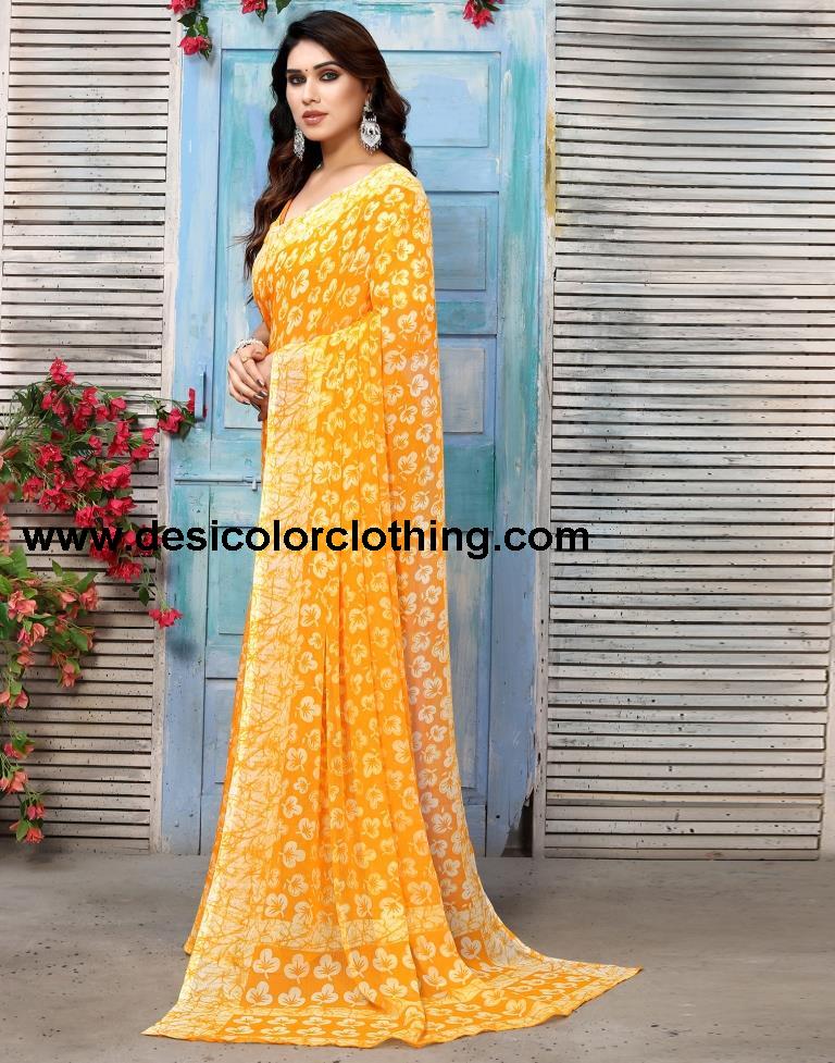 Turmeric Yellow Chiffon Printed Saree