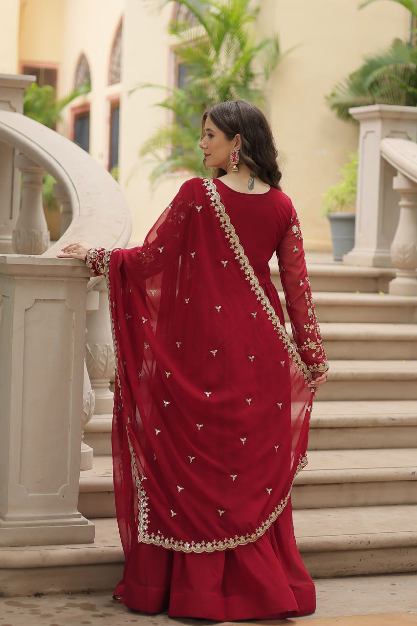Product Image - Designer Faux Blooming Gowns with Sequins & Multi Embroidered Work – Perfect for Weddings & Festive Wear