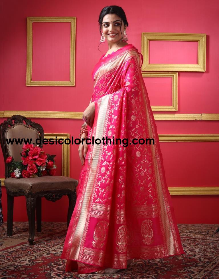 Rani Pink Silk Plain Saree