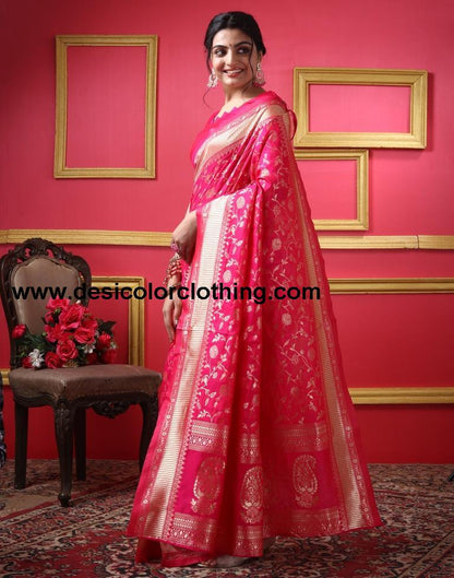 Rani Pink Silk Plain Saree