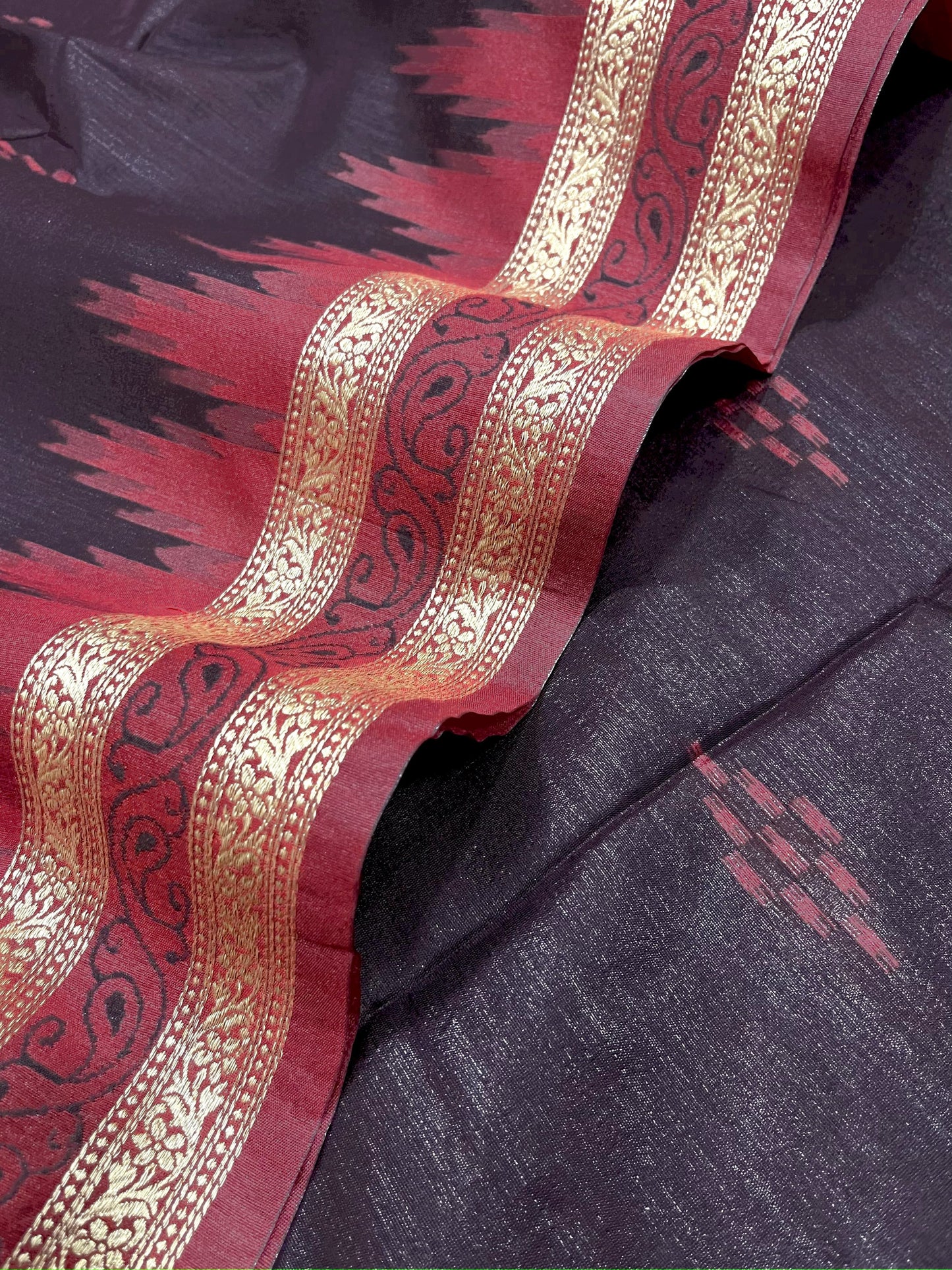 Product Image - Traditional Ikkat Temple Border Saree | Soft Tussar Silk