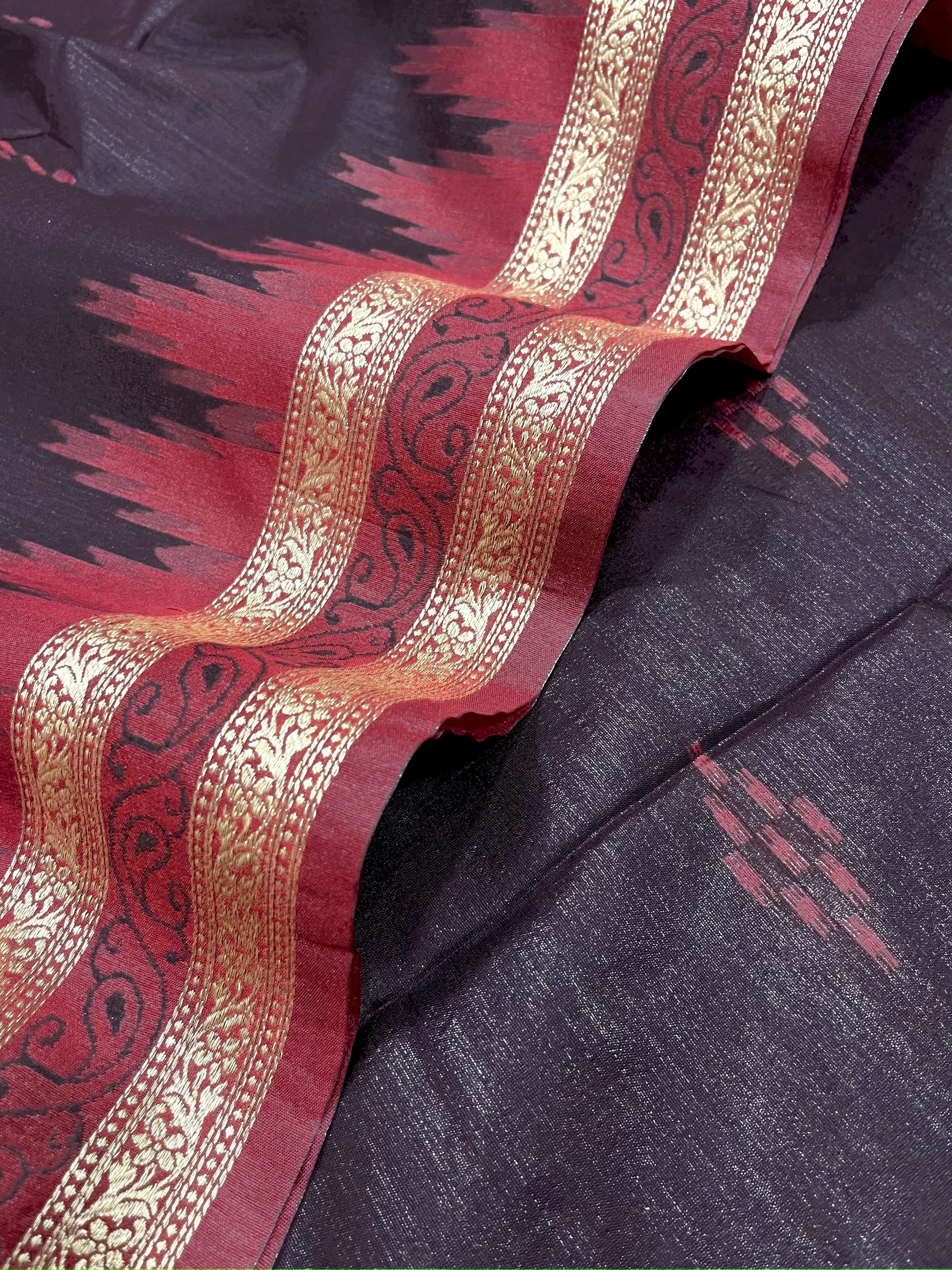 Product Image - Traditional Ikkat Temple Border Saree | Soft Tussar Silk