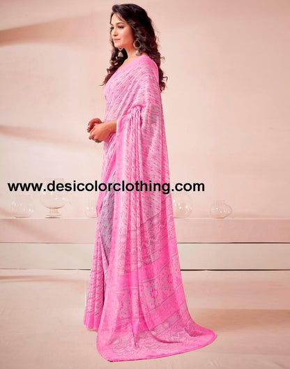 Pink Georgette Printed Saree