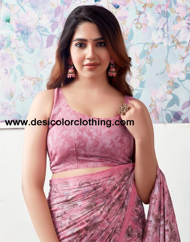 Pink Georgette Printed Saree