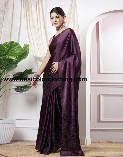 Wine Plain Silk Saree