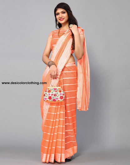 Orange Cotton Saree