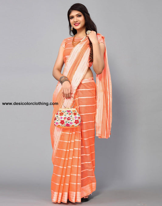 Orange Cotton Saree