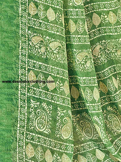 Green Chiffon Printed Saree