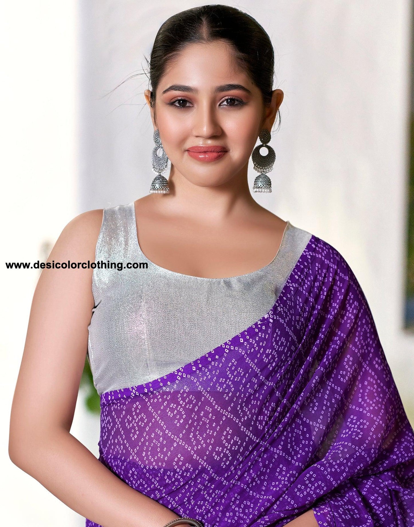 Purple Georgette Printed Ready to Wear Saree
