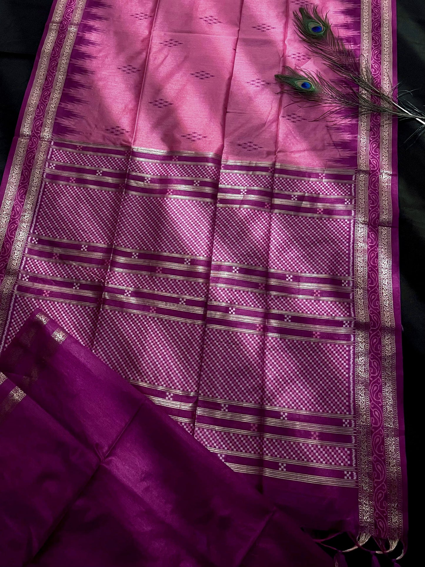 Product Image - Traditional Ikkat Temple Border Saree | Soft Tussar Silk