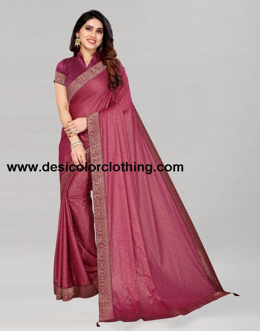 Wine Coloured Lycra Foil Printed Saree | SLV2197S108