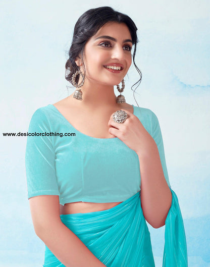 Blue Georgette Plain Saree
