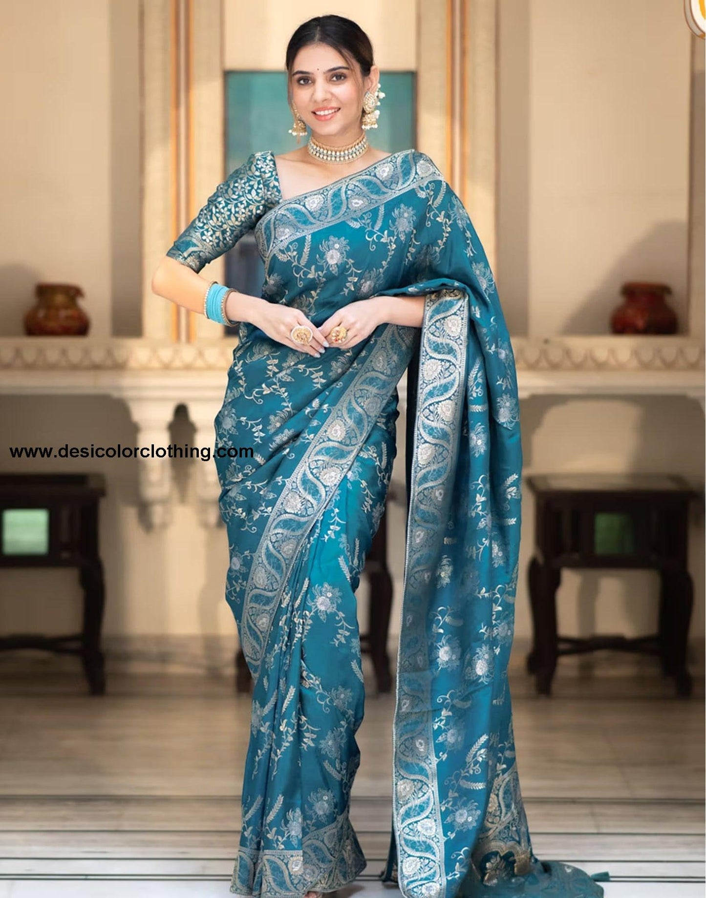 Graceful Blue Art Silk Saree with Plain Weaving Design