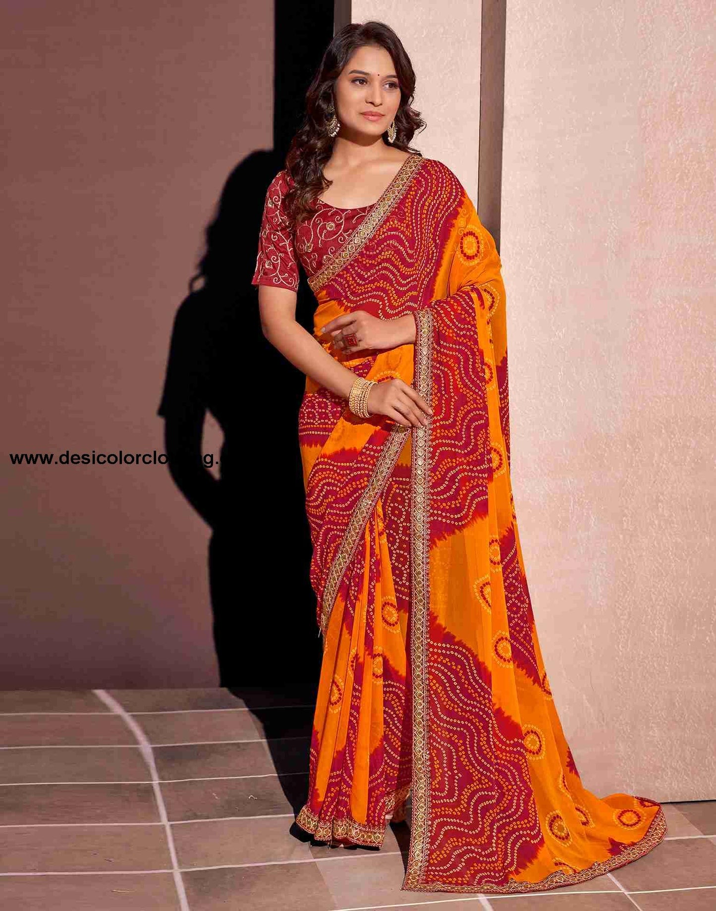 Yellow Georgette Printed Saree