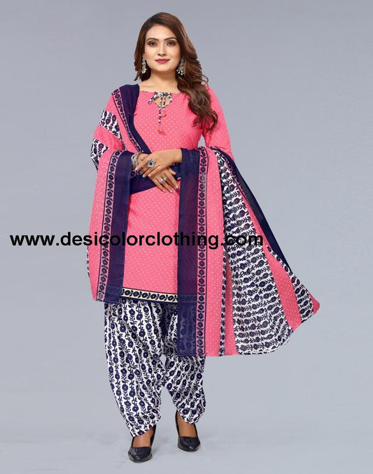 Pink Printed Cotton Unstitched Salwar Suit Material