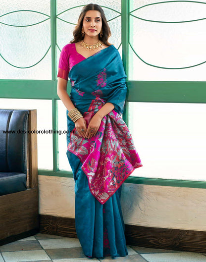 Blue Banarasi Silk Woven Saree