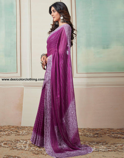 Wine Printed Georgette Saree