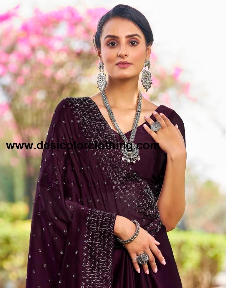 Deep Purple Georgette Plain Saree